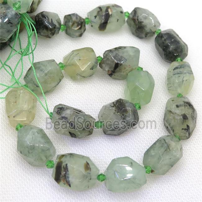 green Prehnite nugget beads, faceted freeform