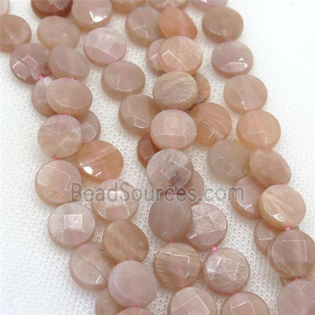 peach moonstone beads, faceted circle