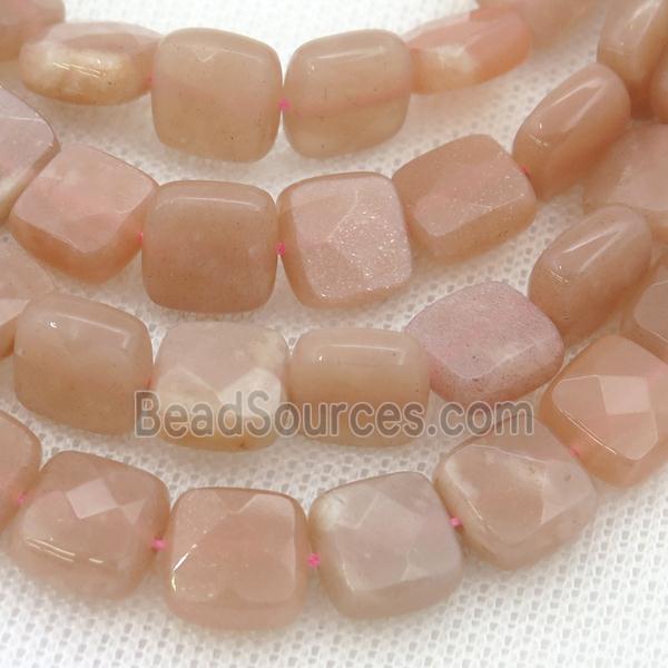 peach moonstone beads, faceted square