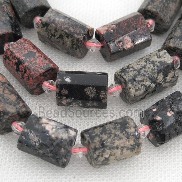 red Snowflake Jasper beads, faceted column