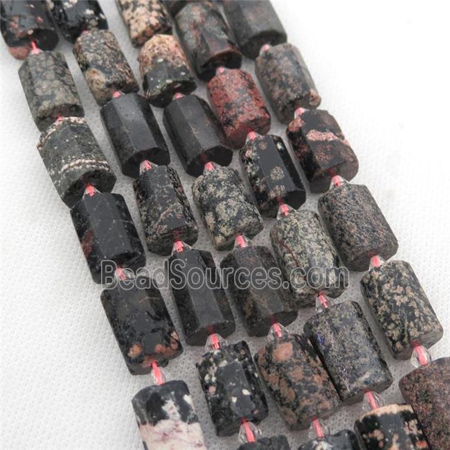 red Snowflake Jasper beads, faceted column