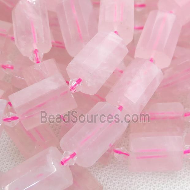 Rose Quartz beads, faceted tube