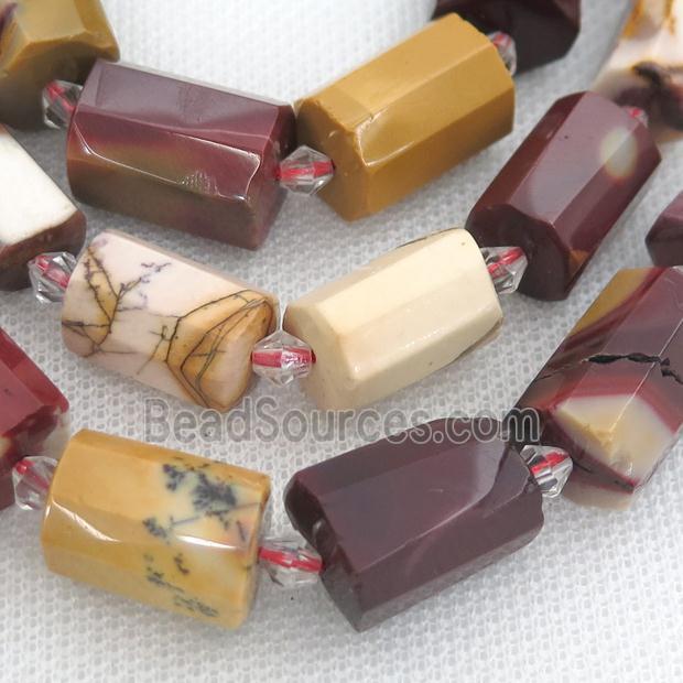 Mookaite beads, faceted cylinder