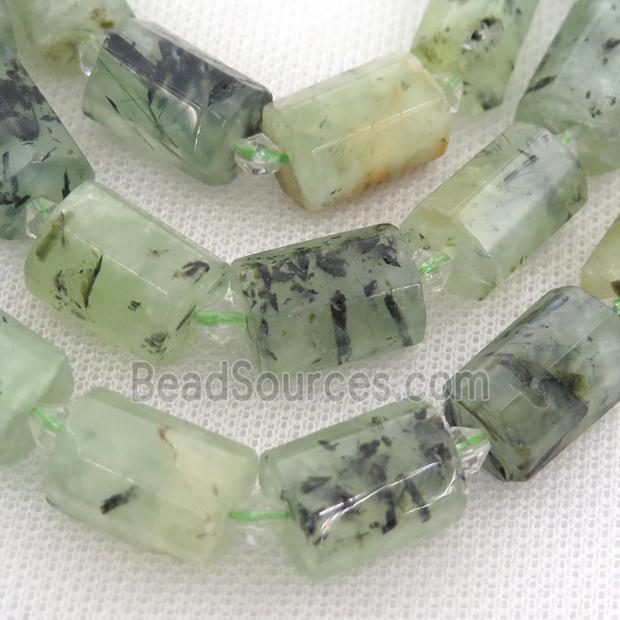 green Prehnite beads, faceted tube