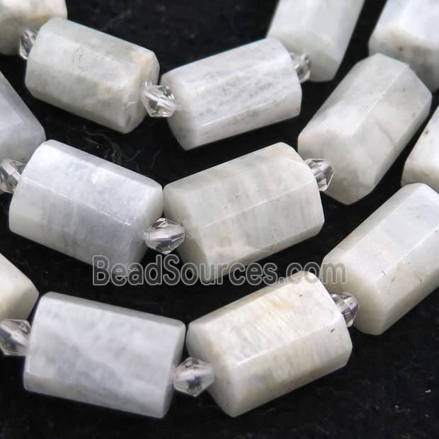 white MoonStone Beads, faceted column