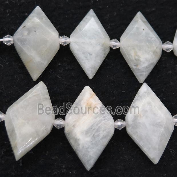 white MoonStone rhombic beads, B-grade