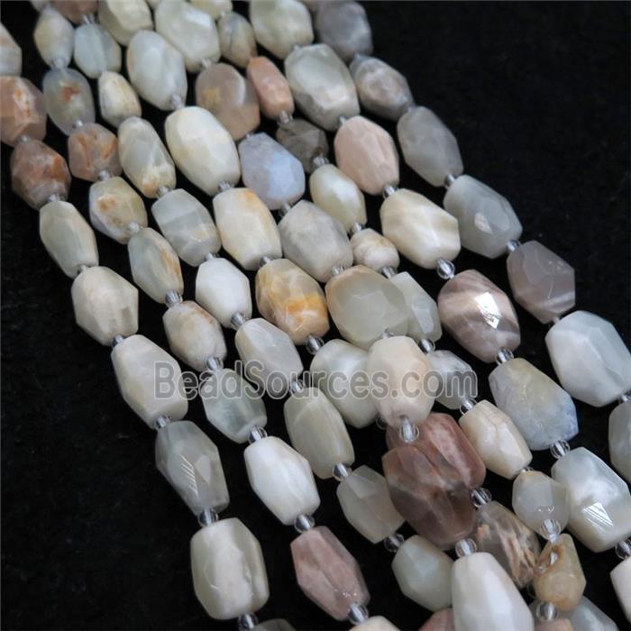 white MoonStone beads, faceted barrel, B-grade