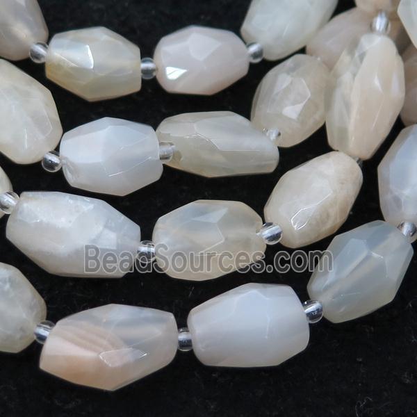 white MoonStone beads, faceted barrel, A-grade