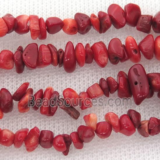 red coral chip beads