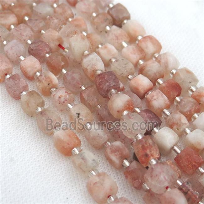 orange SunStone Beads, faceted cube