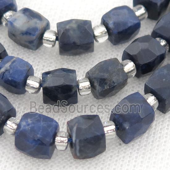 blue Sodalite Beads, faceted cube