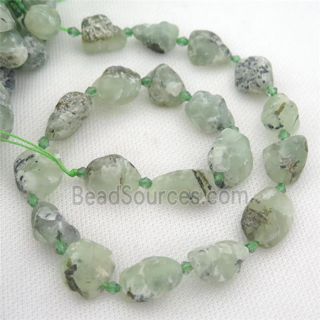 green Prehnite nugget Beads, freeform, matte