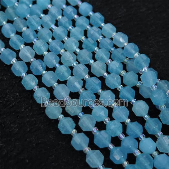 Aquamarine bullet beads, blue treated