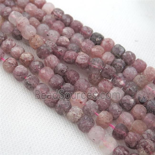 Strawberry Quartz Beads, faceted cube