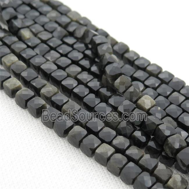 Obsidian Beads, faceted cube