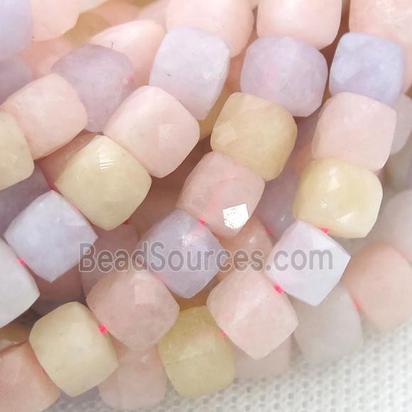 Morganite Beads, color treated, faceted cube