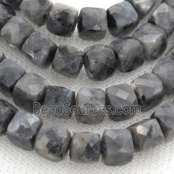 black larvikite Labradorite Beads, faceted cube