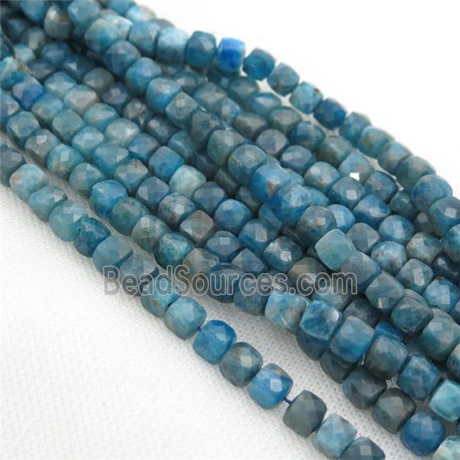 blue Apatite Beads, faceted cube