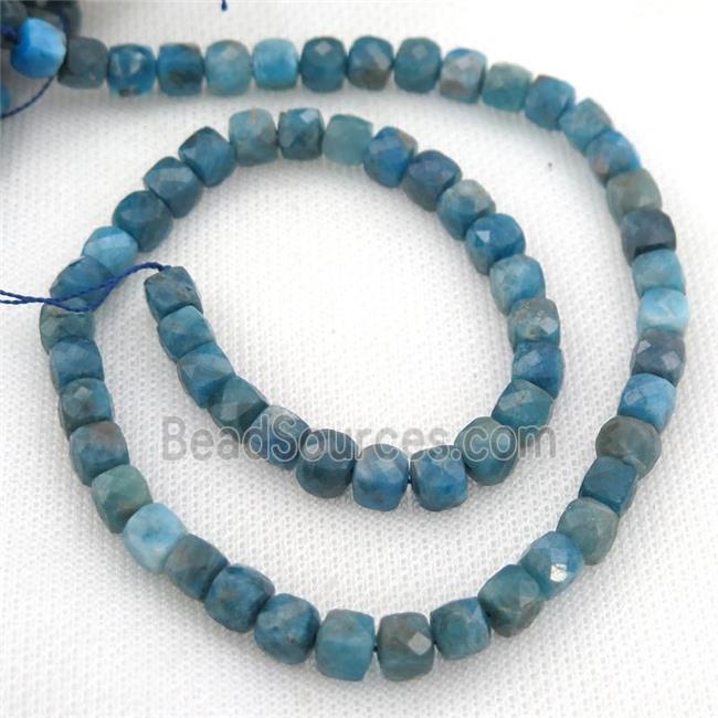 blue Apatite Beads, faceted cube