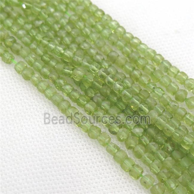 green Peridot Beads, faceted cube