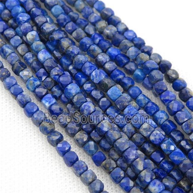 blue Lapis Beads, faceted cube