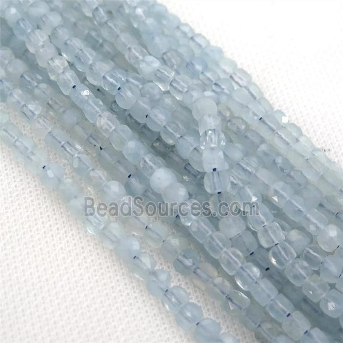 blue Aquamarine Beads, faceted cube