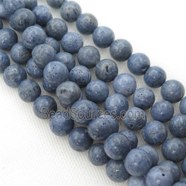 blue Coral Fossil Beads, round