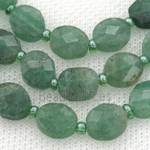 green Strawberry Quartz Beads, faceted oval