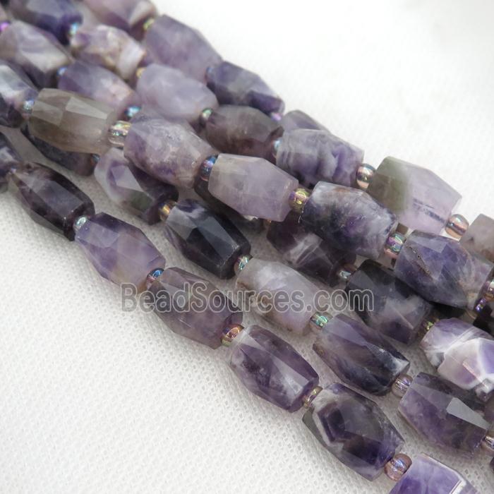 dogtooth Amethyst Beads, faceted barrel