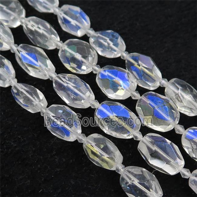 Clear Quartz Beads, faceted barrel, electroplated