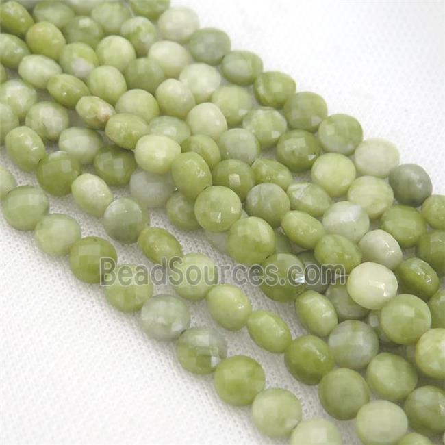 olive Chrysoprase Beads, faceted coin