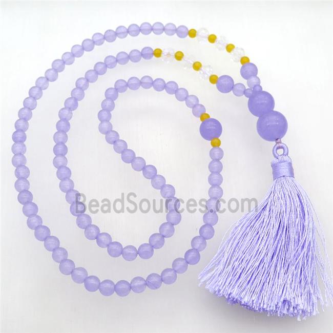 lavender Malaysia Jade Necklaces with tassel