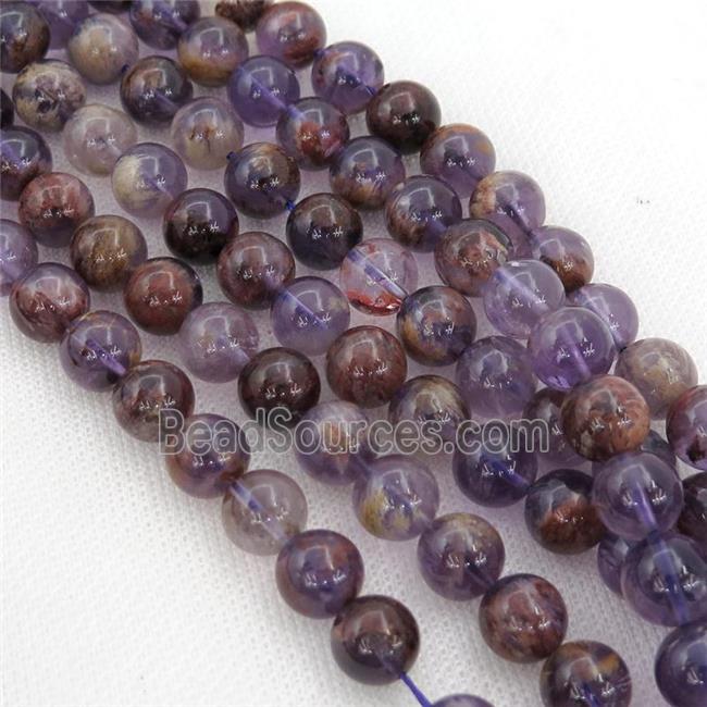 Natural Purple Phantom Quartz Beads Cacoxenite Smooth Round