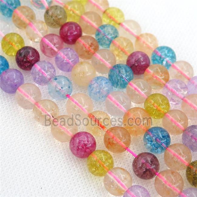 crystal glass beads, round, mixed color