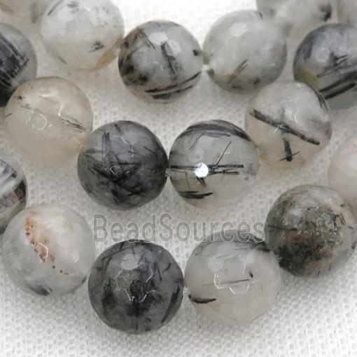 black Rutilated Quartz Beads, faceted round