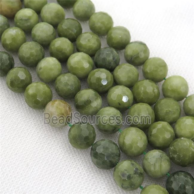 Chinese Nephrite Jade Beads Green Faceted Round