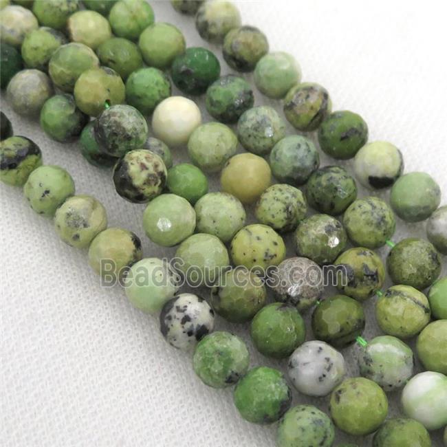 Chinese Nephrite Jade Beads Green Faceted Round C-Grade