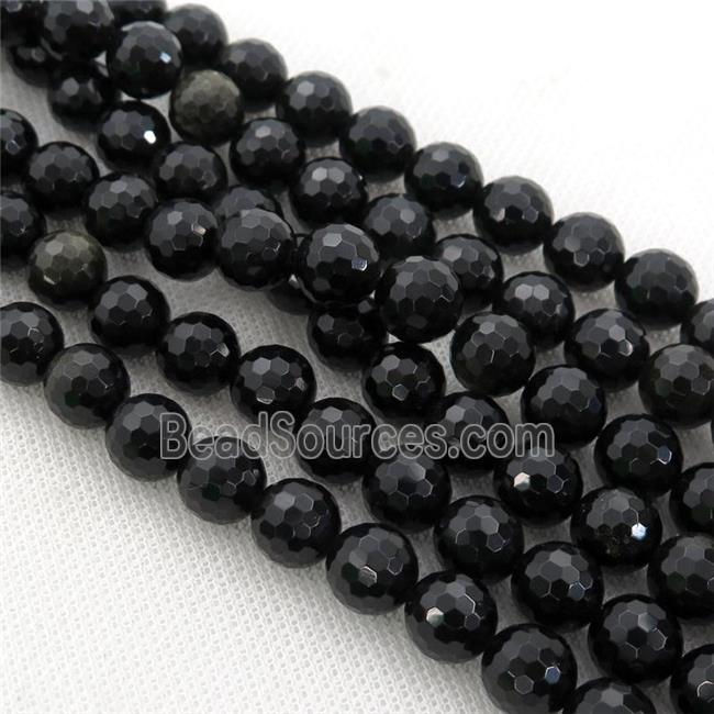 black Obsidian Beads, faceted round