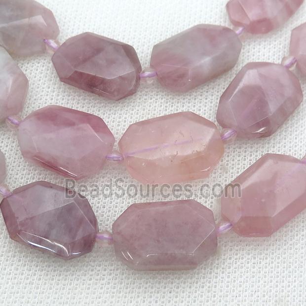 Madagascar Rose Quartz Beads, faceted rectangle