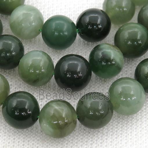 Green Chinese Nephrite Jade Beads Smooth Round