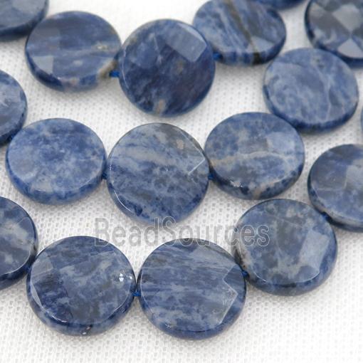 blue Sodalite Beads, faceted circle