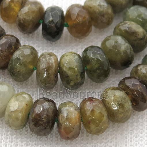 green Garnet Beads, faceted rondelle