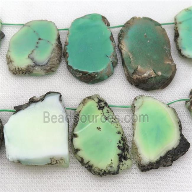 African Green Grass Agate Beads, slice, topdrilled