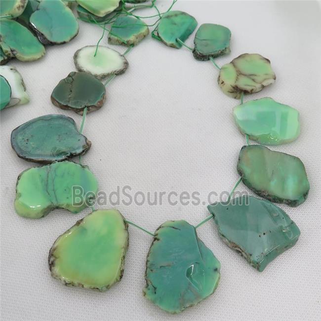 African Green Grass Agate Beads, slice, topdrilled