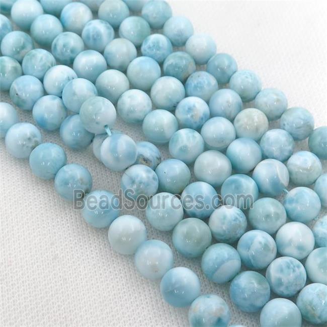 Natural Larimar Beads Smooth Round Blue