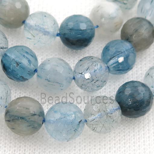 blue Rutilated Quartz Beads, faceted round