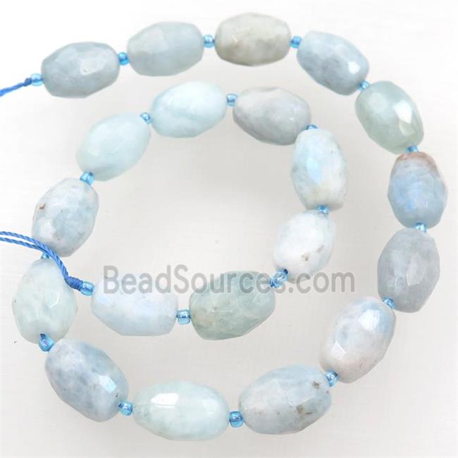 blue Aquamarine beads, faceted rice, AB-color electroplated