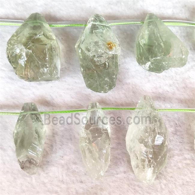 green Quartz teardrop nugget beads, topdrilled