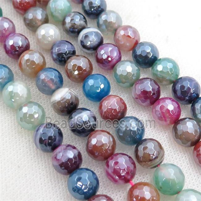 mix color striped Agate beads, faceted round, light electroplated