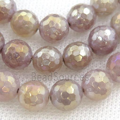 Natural Pink Strawberry Quartz Beads Faceted Round Electroplated